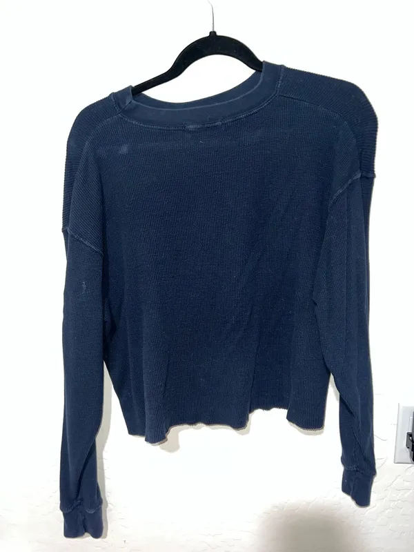 Brandy Melville Newport Waffle Thermal Navy Blue Crop Top - Image 3