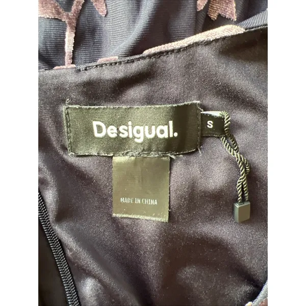Desigual Floral Velvet Burnout Ruched Mini Dress Size Small Medora Whimsigoth - Image 6