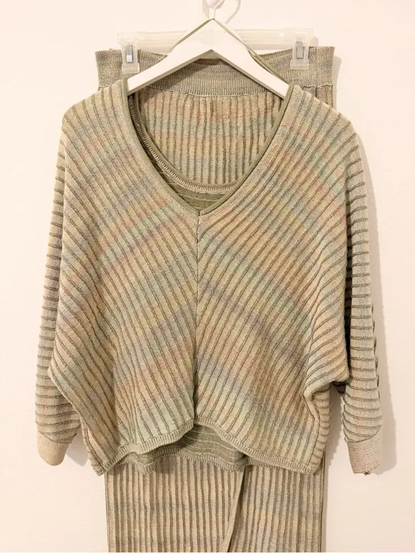 SET Anthropologie Daily Practice Knit Top And Skirt Green Ribbed Size Large L - Image 4