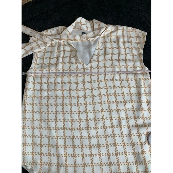 POLISHED PROFESSIONAL | Ann Taylor Bow Neck Windowpane Blouse S - Image 8