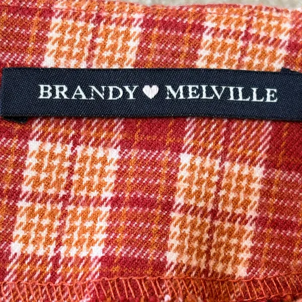 Brandy‎ Melville Mini Skirt Plaid Red Orange Casual Party Size XS-S Stretch - Image 5