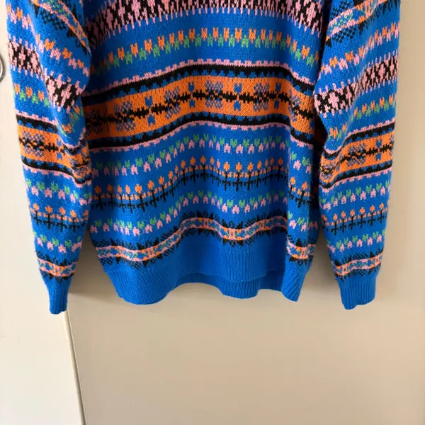Zara Blue Half-Zip Jacquard Sweater Size Women’s Large - Image 2