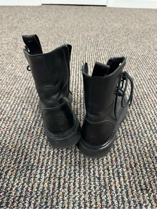 Women's Black Leather Lace-Up Combat Boots - Image 6