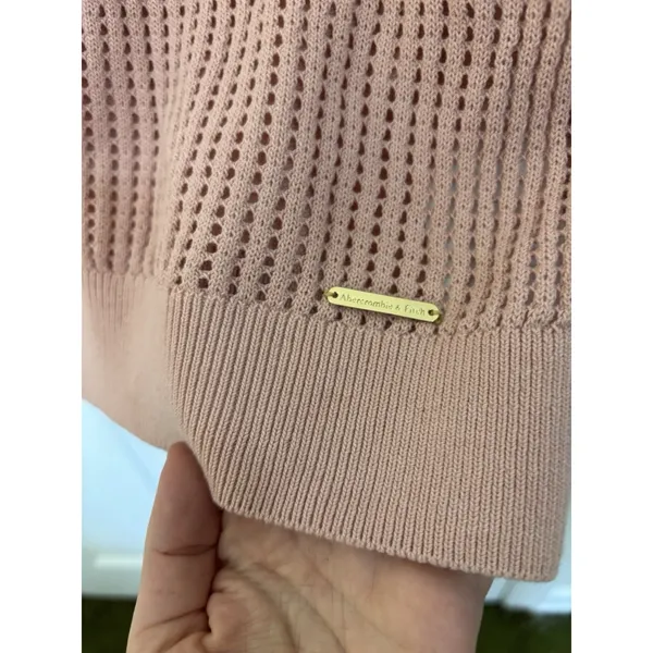 Abercrombie & Fitch Pink Crewneck Open Knit Beach Sweater L Minimal Comfy - Image 5