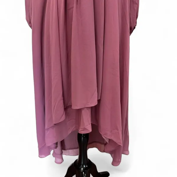 Midi Dress 2X 2XL Mauve Pink V Neck Chiffon Bodice Wedding Cocktail Asymmetrical - Image 4