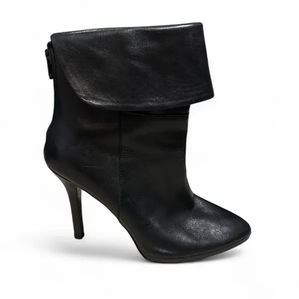Ralph Lauren Black Leather Leola Fold-Over High Heel Boots‎ Size 7.5 booties - Image 3