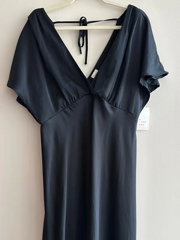 A New Day Women's Satin Flutter Short Sleeve Maxi A-Line Dress - Black, Medium - Image 5