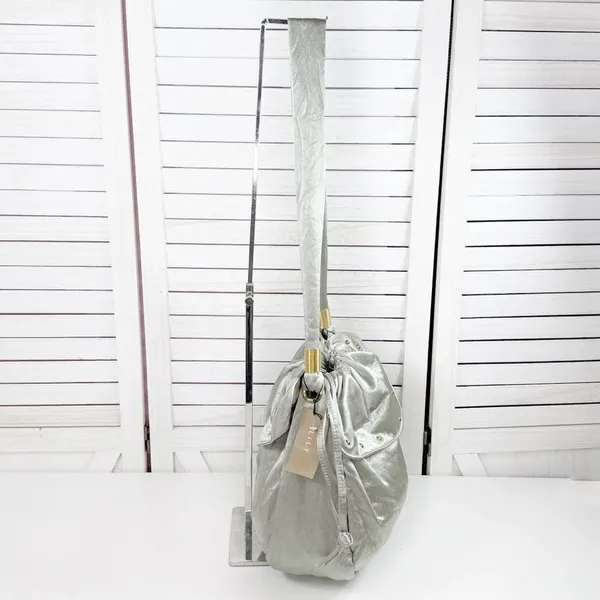 Lily Y2K Satin Studded Drawstring Hobo Pouch Bag‎ Sage Green Silver Gold - Image 3