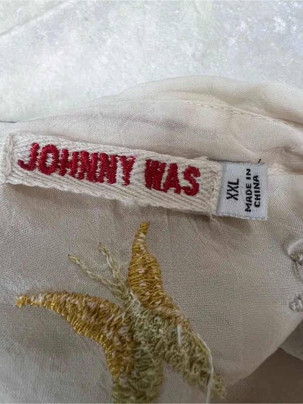 Johnny Was Cream Blouse w/Multicolor Floral Embroidery XXL button up long sleeve - Image 2