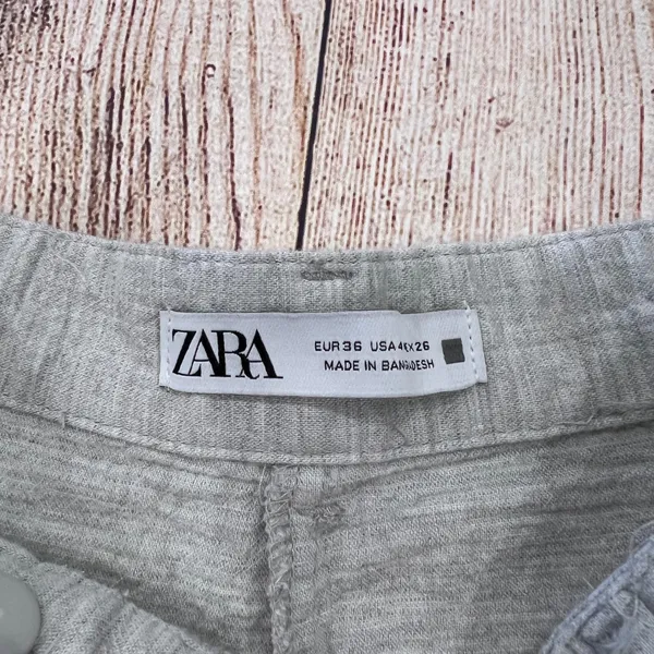 Zara Womens High Rise Textured Cotton Tapered Pants Light Grey Size 4 8574/039 - Image 3