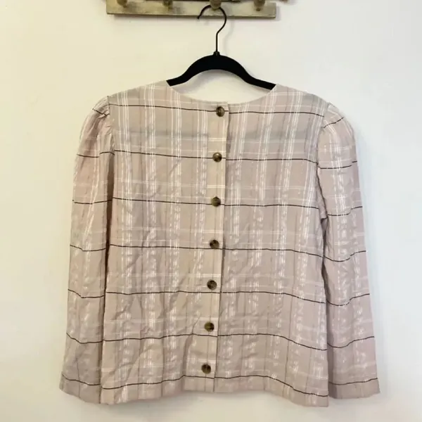 Ann Taylor Tan Plaid Dressy Blouse M - Image 5