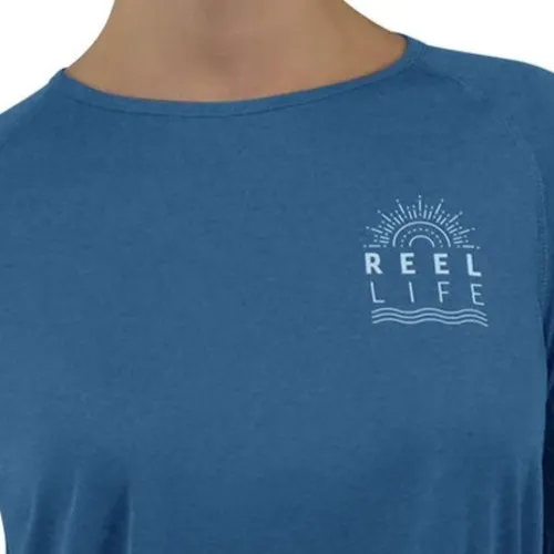Reel Life Womens UV T-Shirt Size L Navy UPF Sun Protection Thumbholes Fishing - Image 8