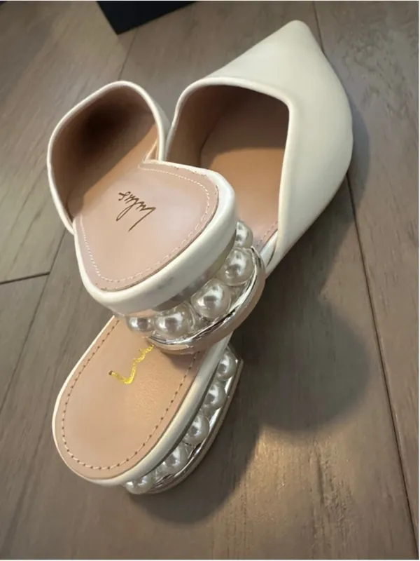Lulus Women's White Perlia Pearl Pointed Toe Mules Size 7.5 - Image 10