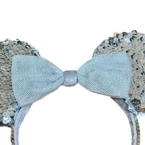 Disney Y2K Silver Sequin Minnie Ears - Image 3