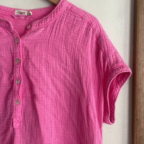 Faherty Dream Cotton Gauze Desmond Top Cone Flower Pink - Image 5