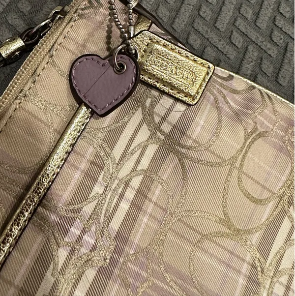 Coach Plaid Tartan Lilac Khaki with Metallic Gold Trim Cross Body Messenger Bag - Image 2