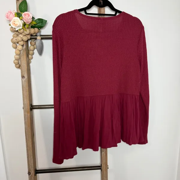 Altard State Long Sleeve Burgundy Waffle‎ Knit Top Size Large - Image 4