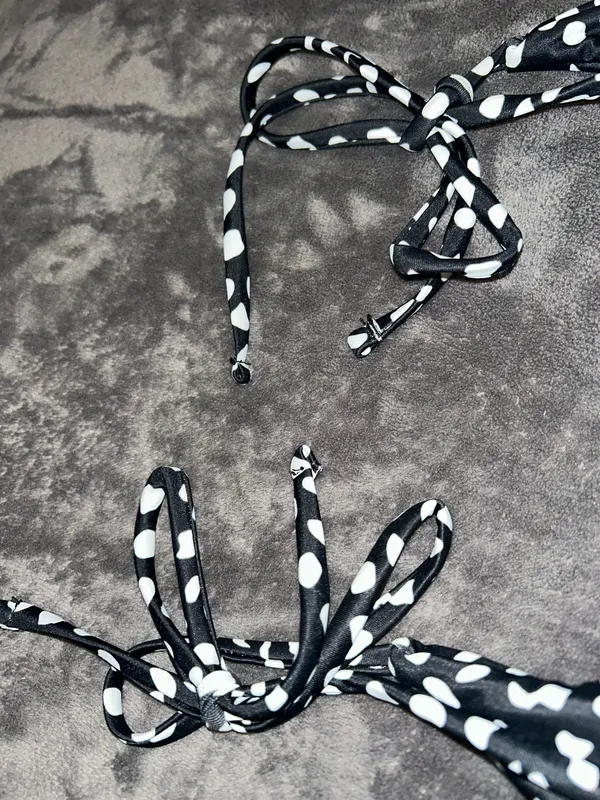 Zaful Black and White Speckled Padded Swimsuit Top Medium - Image 4