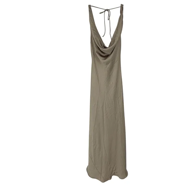 Zara Women S Beige Satin Cowl Neck Halter Midi‎ Dress Neutral Minimalist - Image 2