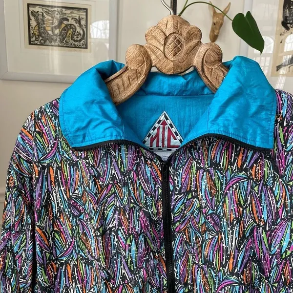 Vintage HTC Bold Colorful Print Windbreaker Spring Jacket M - Image 5