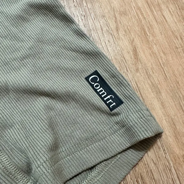 Comfrt | Sage Green Ribbed High Waisted Knit Boxer Briefs Lounge‎ Shorts, XXS - Image 3