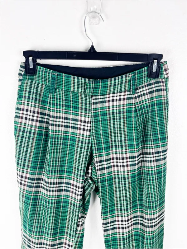 FREE PEOPLE Green All For Me Plaid Tapered Cuffed Pants Slacks Trousers Size 0 - Image 10