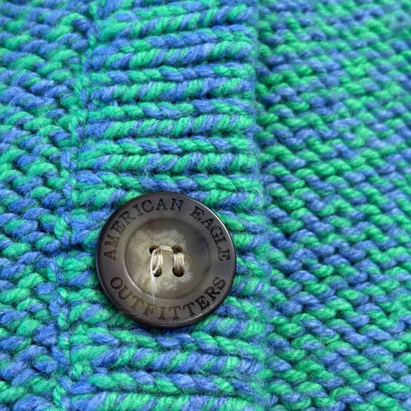 American Eagle Chunky Knit Shawl Collar Cardigan Sweater LG Green Blue‎ Pockets - Image 6