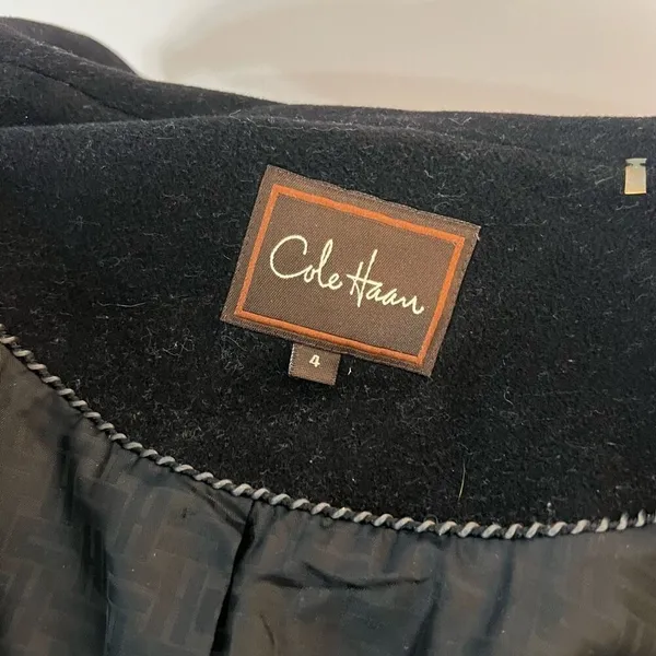 Cole Haan Black Convertible Collar Button Front Wool Cashmere Long Coat Size 4 - Image 10