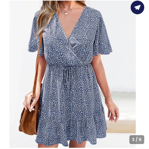NWT!! KIRUNDO V-Neck Ruffle Abstract Floral Print Dress in Blue & White - Image 5