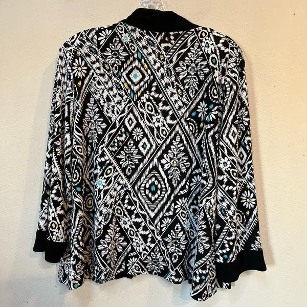 Vintage 90s TanJay Geometric Floral Cardigan M Boho Maximalist Artsy - Image 2