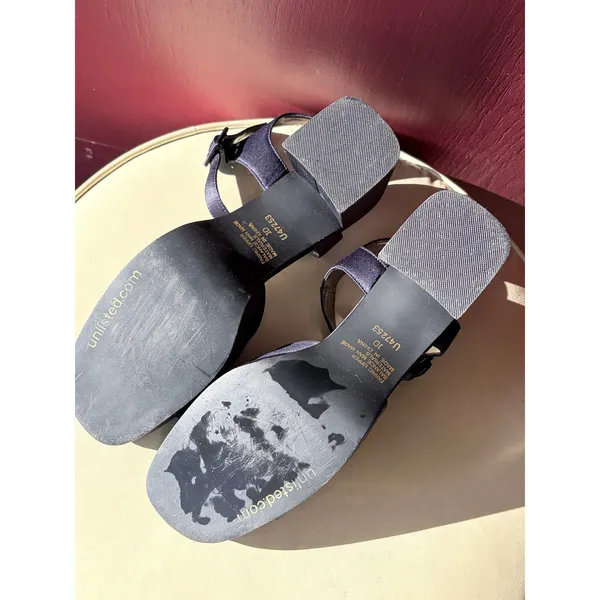 Unlisted Navy Blue Satin Block Heel‎ Sandals Strap Platform U47253 Size 10 - Image 9