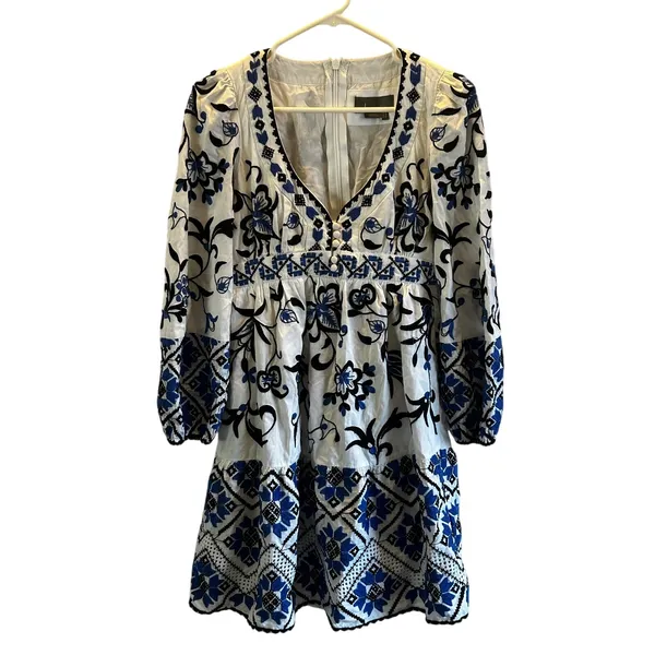 By Anthropologie embroidered sweetheart mini dress boho size 0 artsy - Image 2
