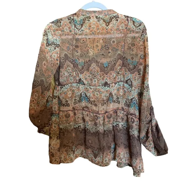 Bke Buckle Womens Size Medium Sheer Bohemian Print Button Blouse Top - Image 3