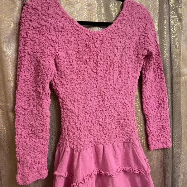 Free People What A Time Textured Long Sleeve Pink Mini Dress XS NWT - Image 3