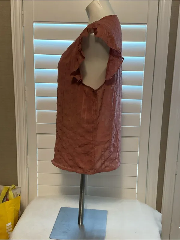 SHEIN Rust Ruffle Sleeve V-Neck Blouse - Image 5