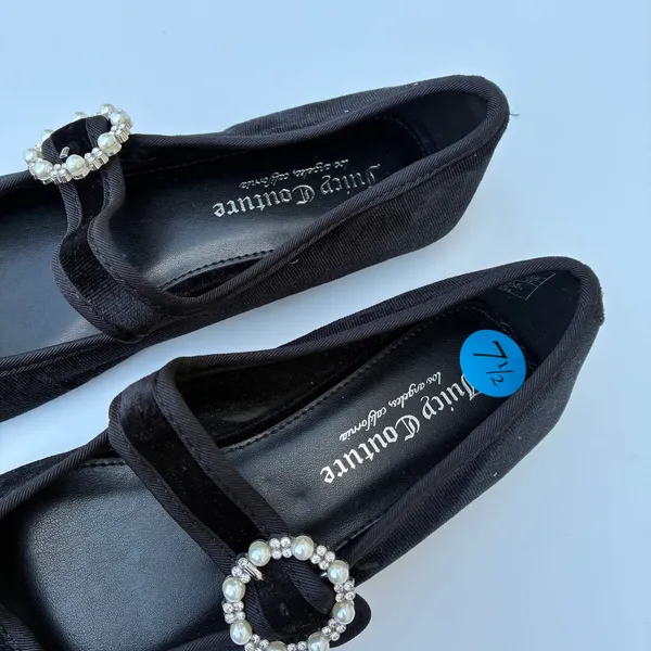 Juicy Couture Black Velvet Bijoux Mary Jane Flats NWOT Womens 7.5 - Image 3