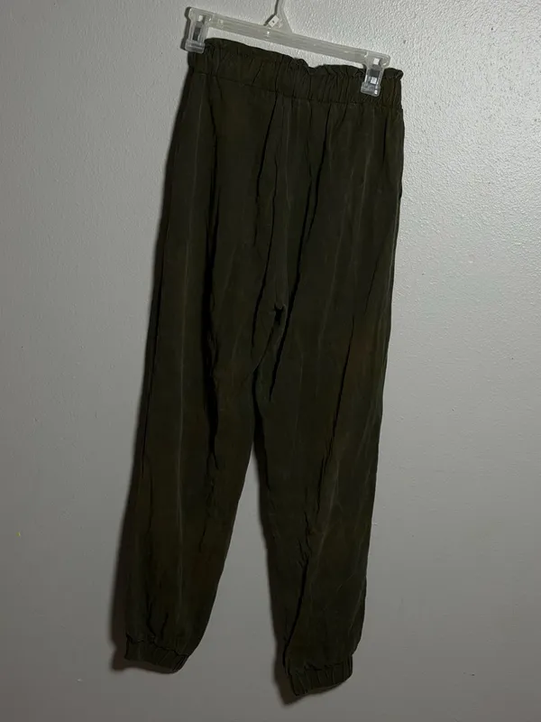Zara Women Elastic Waist Preppy Olive Green Drawstring Jogger‎ Pants size S - Image 5