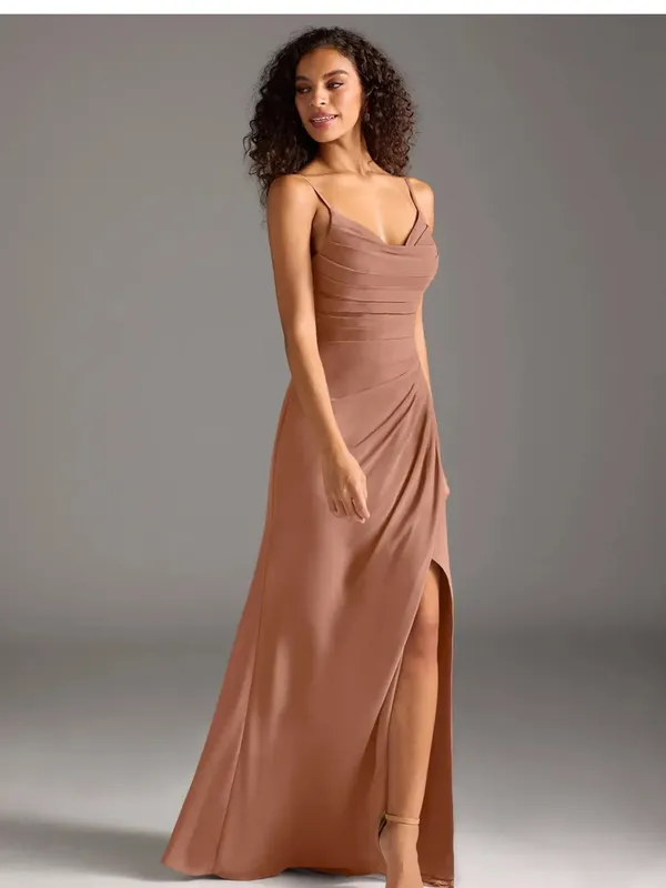 Azazie Deanda Dress Stetch Satin Bronzer - Image 4