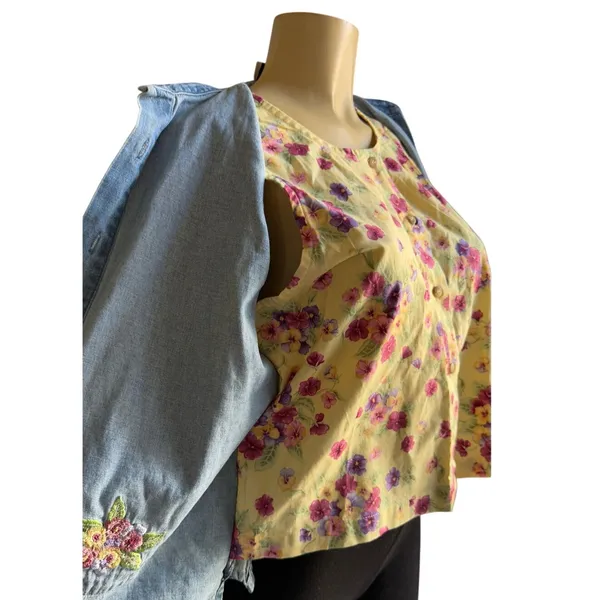 Vintage Lemon Grass Denim Shirt Jacket Embroidered Floral Women's PM NWT - Image 5