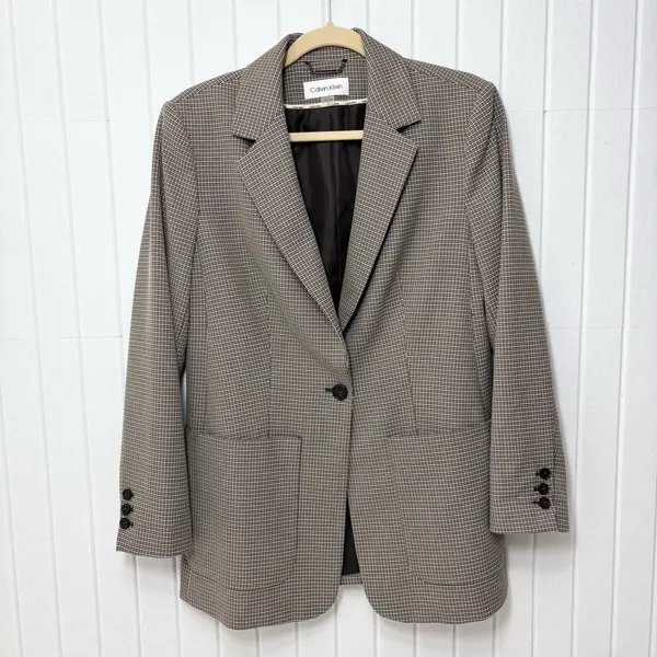 Calvin Klein Notch collar Women's‎ Checkered Blazer Size 6 - Image 2