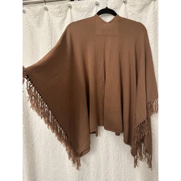 Forever 21 Poncho Open Front Fringe Boho Earthy Gilmore Girls Preppy Brown Fall - Image 2