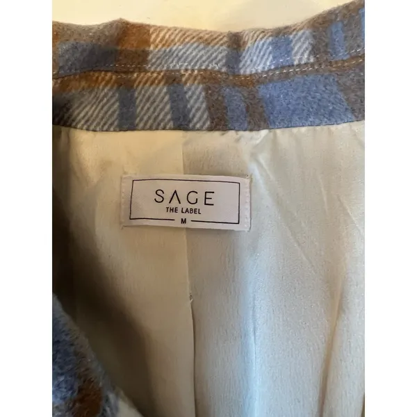 Sage The Label Blue Brown Plaid Single Button Blazer Jacket LC152061 Womens M‎ - Image 2
