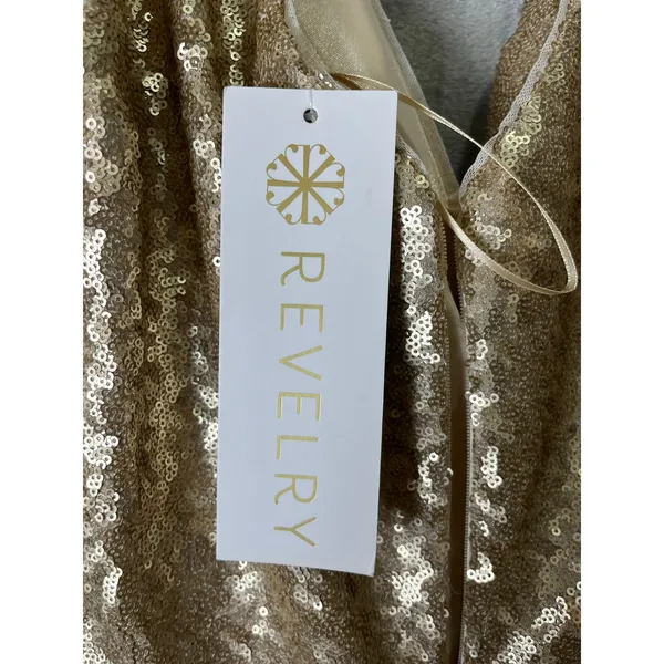 Revelry Dawson Champagne Gold Sequin Maxi Dress Sz 14 Bridesmaid Formal Gown New - Image 7