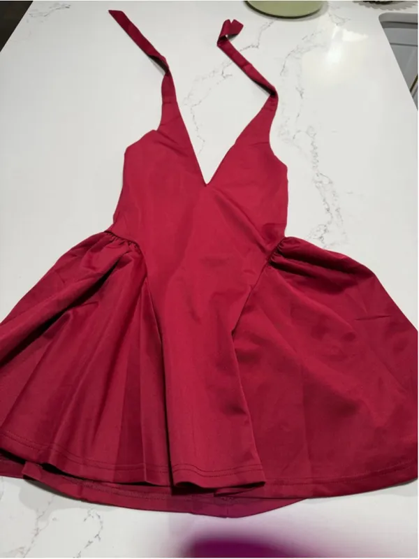 NEW Bubble Mini Dress Halter Deep V Neck Backless Sexy Club S - Image 3