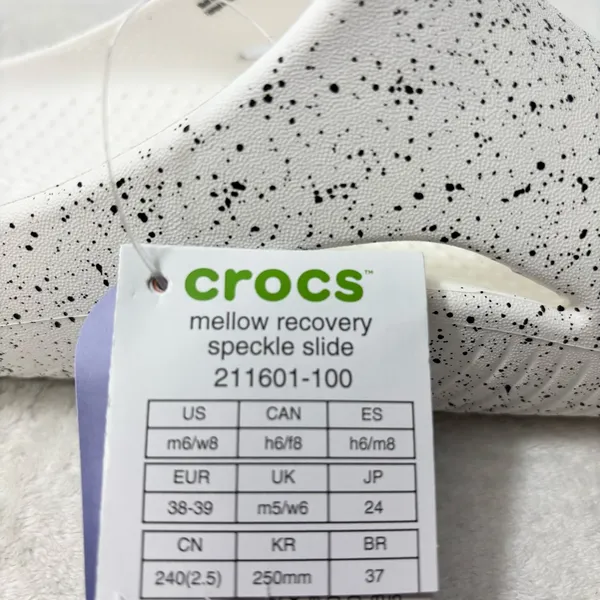 CROCS Mellow Recovery Speckle White and Black Slide Sandal W8‎ / M6 - Image 12