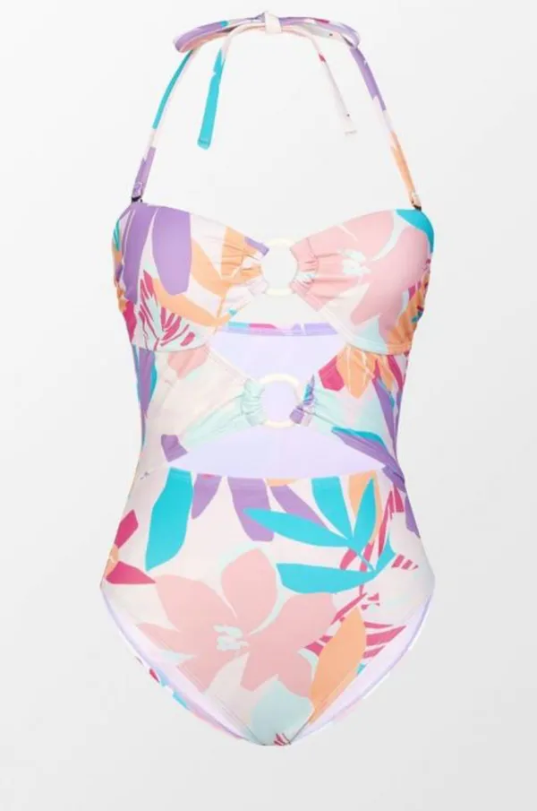 Double Ring Front Bandeau One Piece Swimsuit Multi-Color Size Medium - Image 3