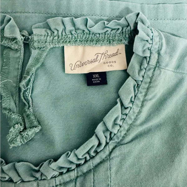 Universal Thread Boho Ruffle Blouse Green XXL Flowy Pleated Cottagecore Casual - Image 4