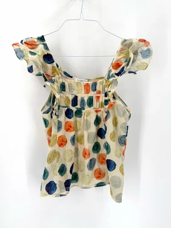 Anthropologie Current Air Polkadot Ruffle Sleeve Eclectic Boho Tank Top Blouse - Image 2
