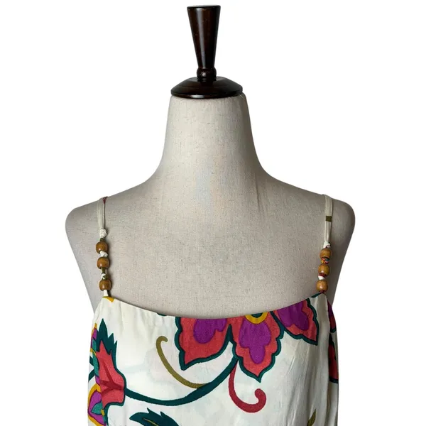 MSK Floral Maxi Dress Women Large Cream Ivory Square Neck Beaded‎ Straps Boho - Image 4