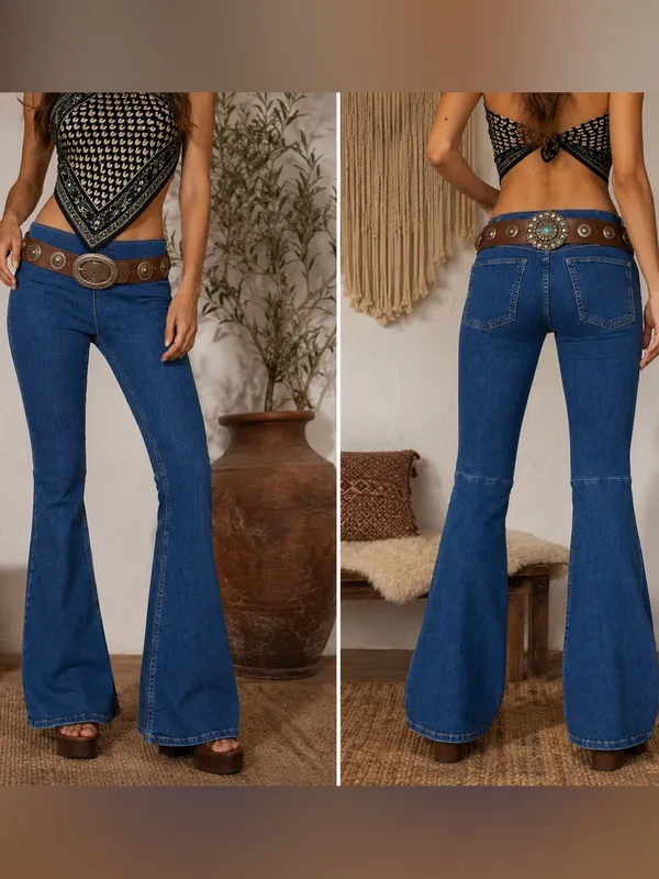 Free‎ People Penny Pull-On Flare Bell Bottom Hippie Festival Denim Jeans - Image 2